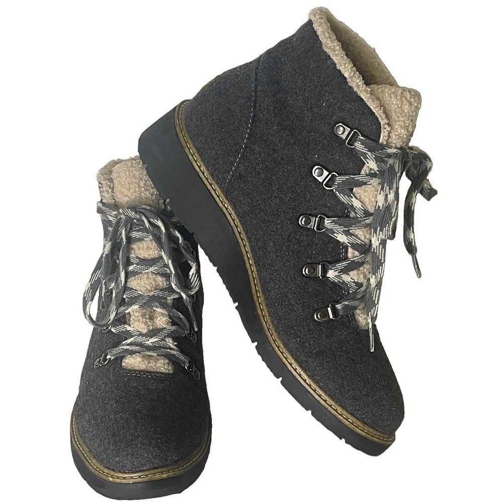 Dr. Scholl's So Cozy Women 8.5 Waterproof Gray Hiker Boots Sherpa Wedge EU 38.5